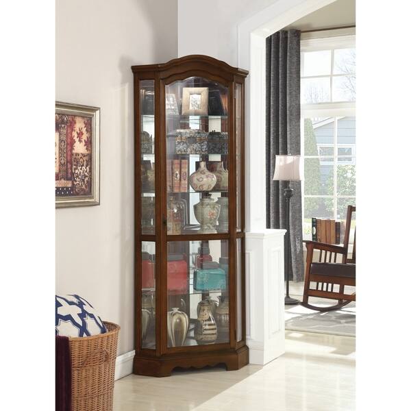 Shop Hanscom Burnished Brown Glass 6 Shelf Corner Curio Cabinet