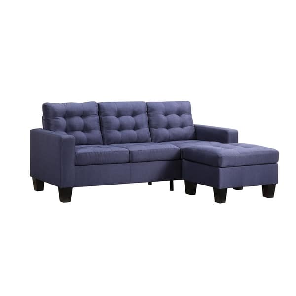 Earsom Sectional Sofa (Rev. Chaise) In Blue Linen - Overstock - 30608648