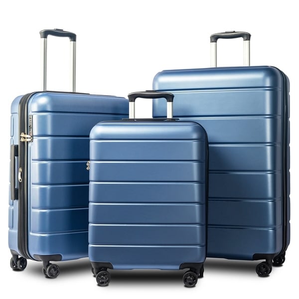 Silver Merax 3 Pcs Luggage Set Expandable Hardside Lightweight Spinner Suitcase