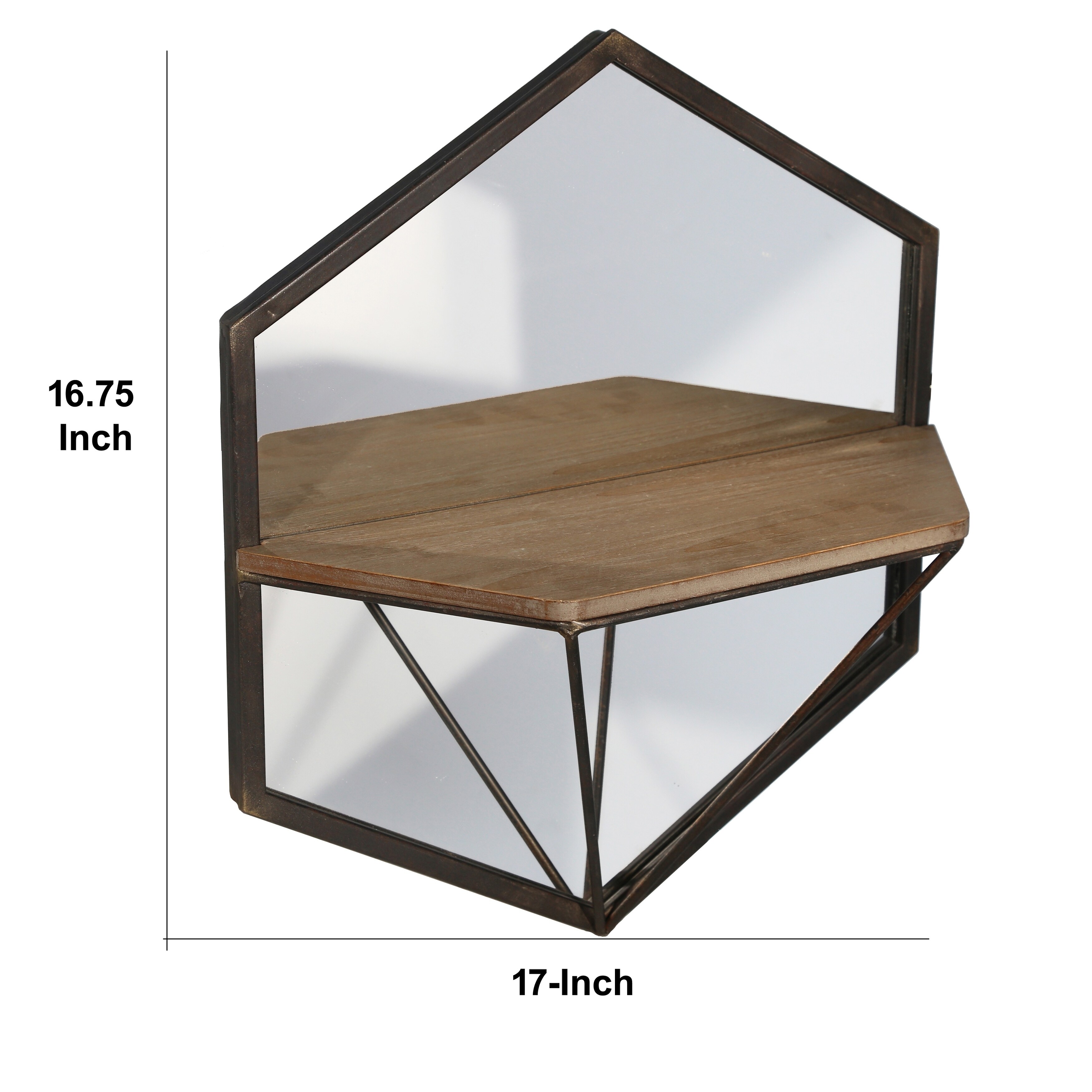Shop Hexagonal Wood And Metal Wall Shelf Set Of 2 Silver And Brown Overstock 30609000