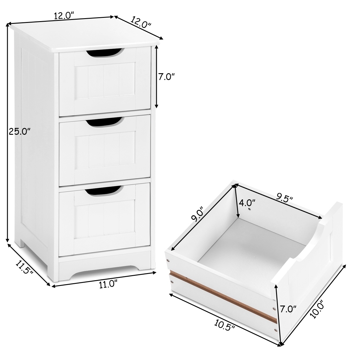 Bathroom Floor Cabinet 3-Drawer Wooden Storage Side Organizer