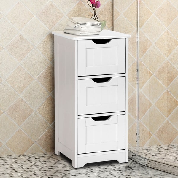 3 Drawers Cabinet Storage Unit Free Standing Cupboard Wood Small White Home  Bath
