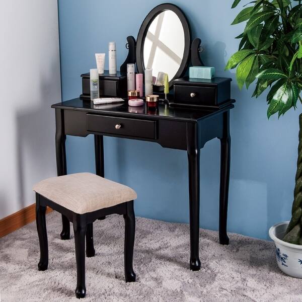 Shop Merax Vanity Set With Stool Dressing Make Up Table With 3 Drawers And Mirror On Sale Overstock 30609022