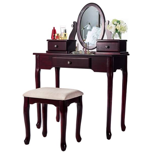 Shop Merax Vanity Set With Stool Dressing Make Up Table With 3 Drawers And Mirror On Sale Overstock 30609022