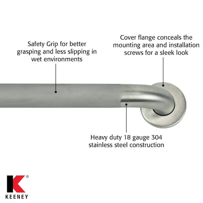 Keeney 1-1/4 in. Classic Stainless Steel Grab Bar, Concealed with Safety Grip