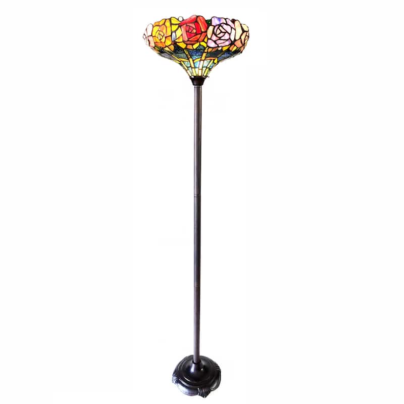 Gracewood Hollow Mueenuddin Tiffany-style Floral Shade with Antique Bronze Floor Lamp