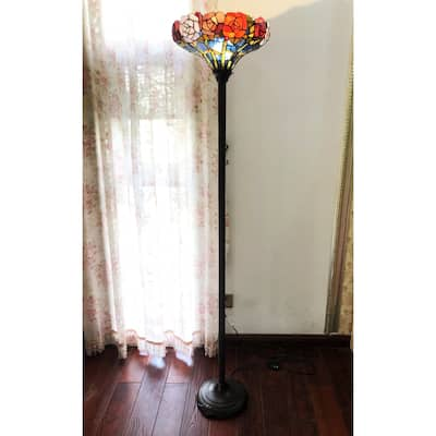 Gracewood Hollow Mueenuddin Tiffany-style Floral Shade with Antique Bronze Floor Lamp