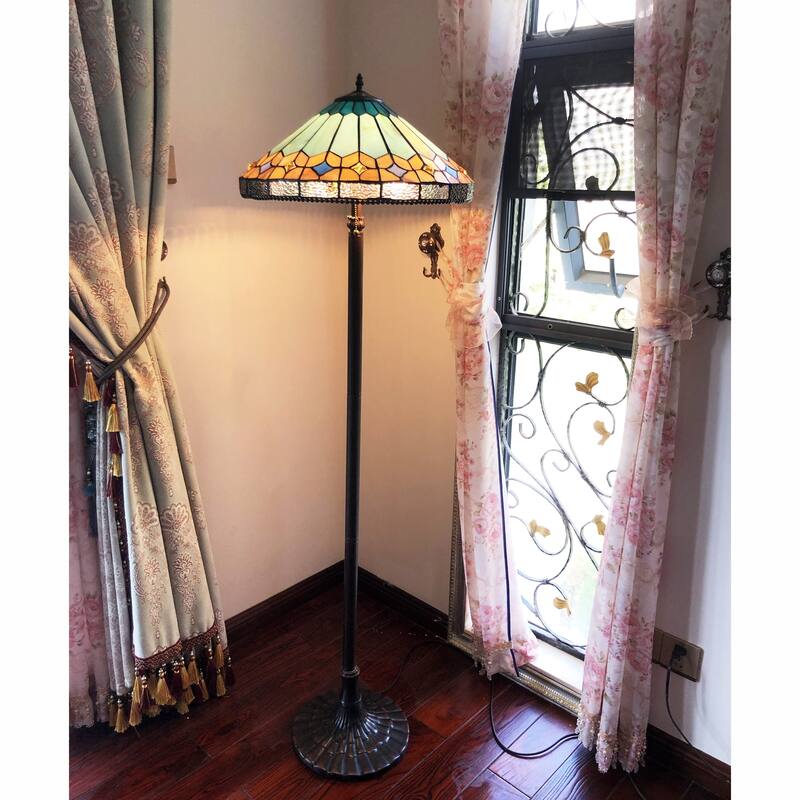 Gracewood Hollow Chennault Tiffany-style Geometric Antique Bronze Floor Lamp