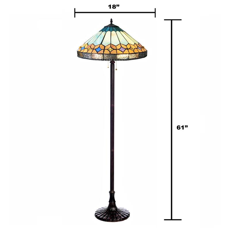 Gracewood Hollow Chennault Tiffany-style Geometric Antique Bronze Floor Lamp