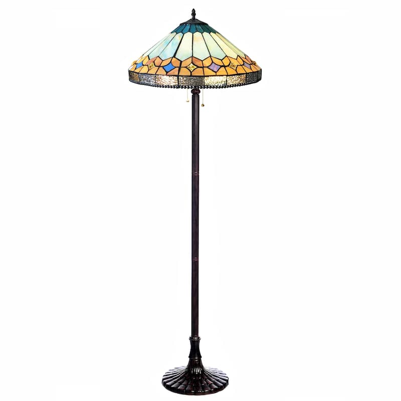 Gracewood Hollow Chennault Tiffany-style Geometric Antique Bronze Floor Lamp