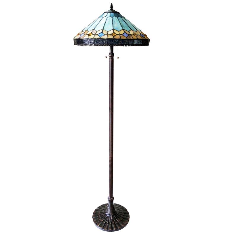 Gracewood Hollow Chennault Tiffany-style Geometric Antique Bronze Floor Lamp
