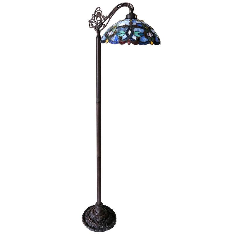 Gracewood Hollow Chopra Tiffany-style Antique Bronze Floor Lamp with Hanging Bowl Shade
