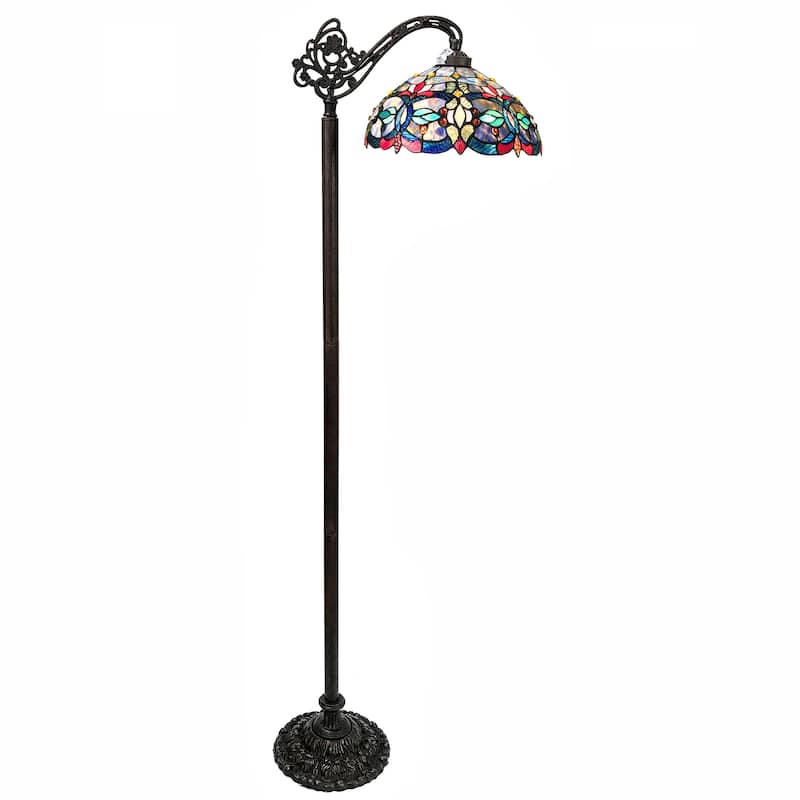 Gracewood Hollow Chopra Tiffany-style Antique Bronze Floor Lamp with Hanging Bowl Shade