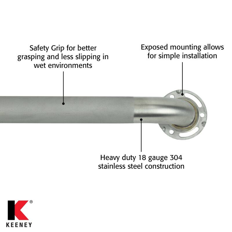 Keeney 1-1/4 in. Classic Stainless Steel Grab Bar, Exposed with Safety Grip