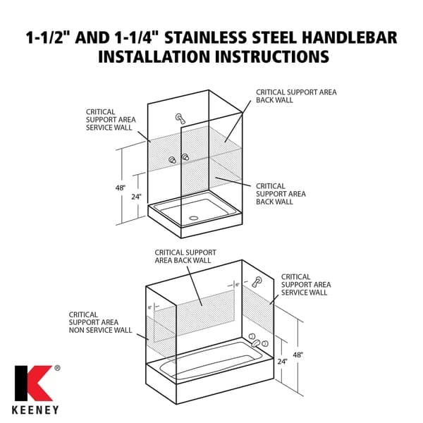 dimension image slide 0 of 2, Keeney 1-1/4 in. Classic Stainless Steel Grab Bar, Exposed with Safety Grip