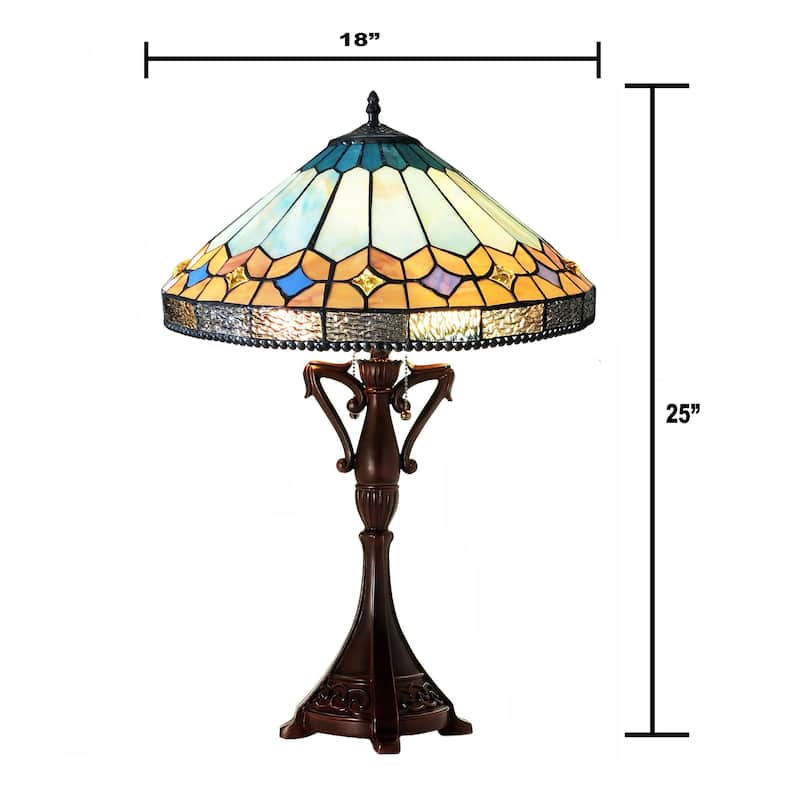 Gracewood Hollow Chennault Tiffany-style Geometric 2-light Antique Bronze Table Lamp