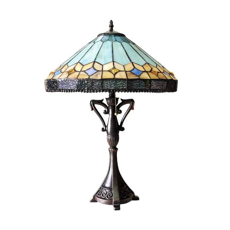 Gracewood Hollow Chennault Tiffany-style Geometric 2-light Antique Bronze Table Lamp