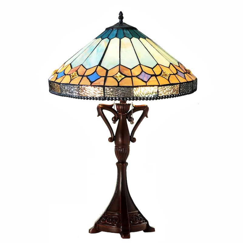 Gracewood Hollow Chennault Tiffany-style Geometric 2-light Antique Bronze Table Lamp