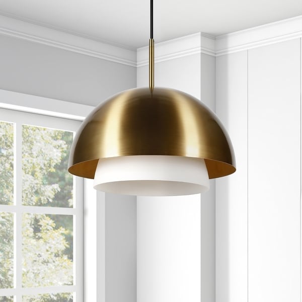 Shop Rhett Brass metal finish and white frosted glass Pendant - On Sale ...