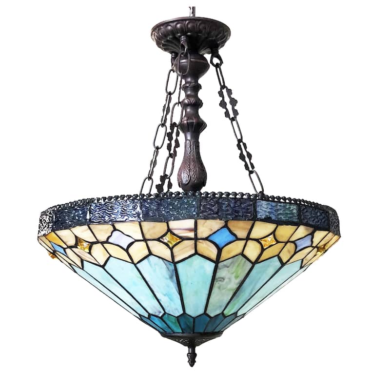 Gracewood Hollow Chennault Tiffany-style Geometric 2-light Antique Bronze Pendant with 3 Hang Chains