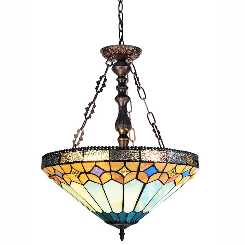 Gracewood Hollow Chennault Tiffany-style Geometric 2-light Antique Bronze Pendant with 3 Hang Chains