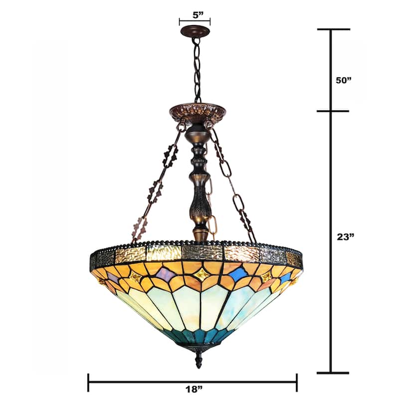 Gracewood Hollow Chennault Tiffany-style Geometric 2-light Antique Bronze Pendant with 3 Hang Chains