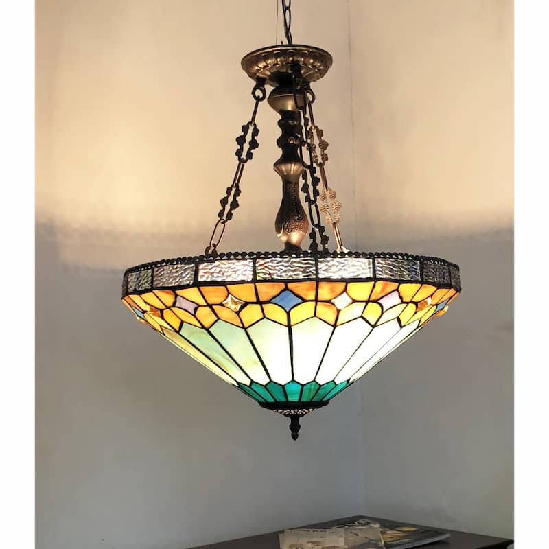 Gracewood Hollow Chennault Tiffany-style Geometric 2-light Antique Bronze Pendant with 3 Hang Chains
