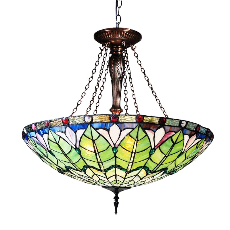 Gracewood Hollow Cheung Tiffany-style Geometric 3-light Antique Bronze Pendant