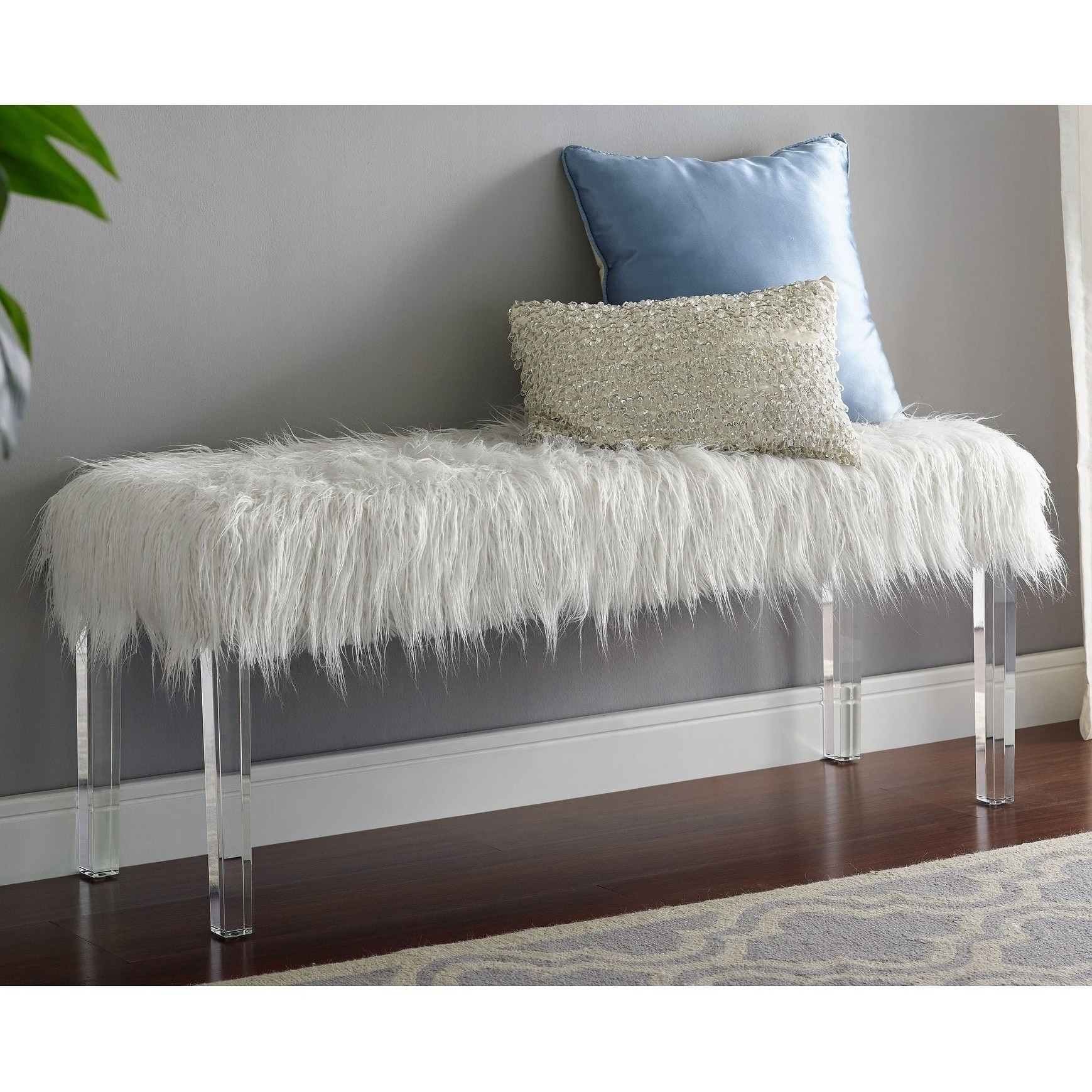 Silver Orchid Mackaill White Faux Fur Bench