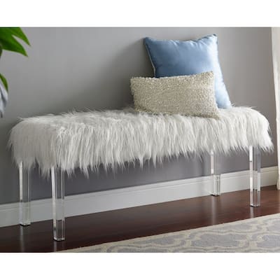 Silver Orchid Mackaill White Faux Fur Bench