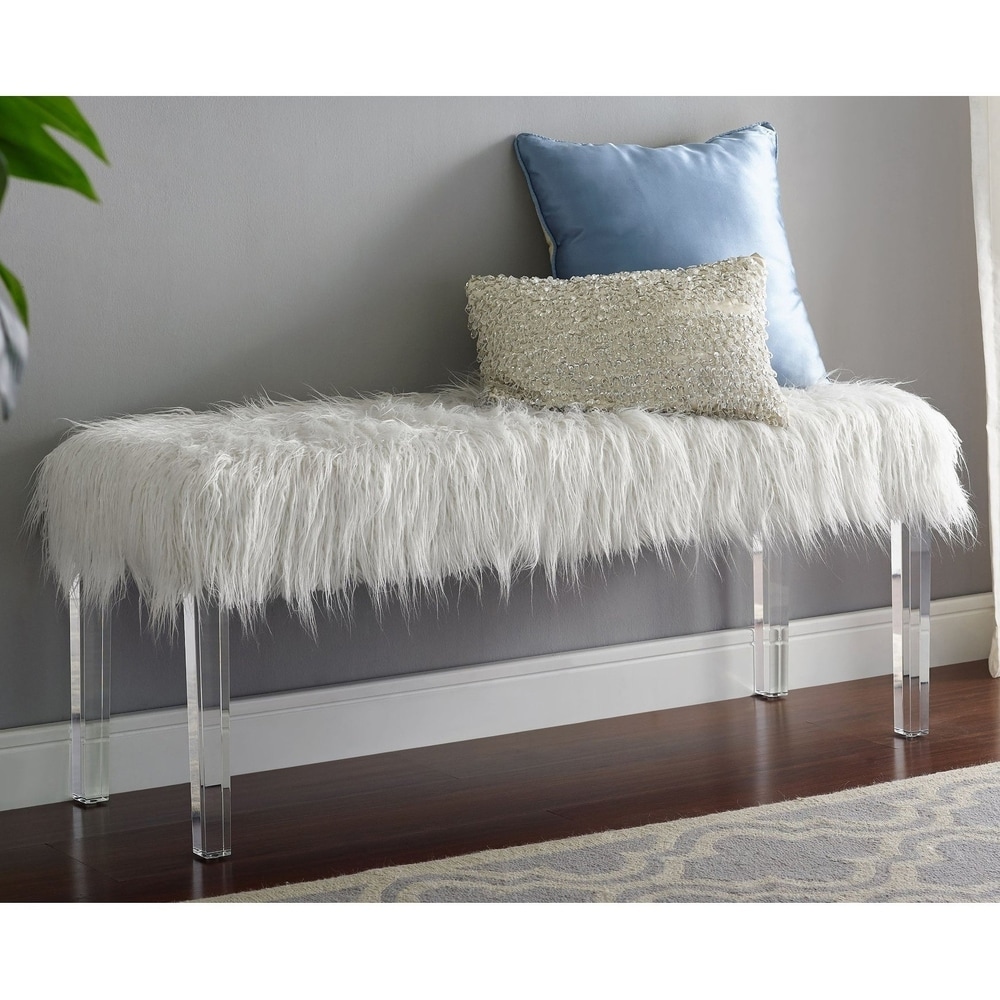 Silver Orchid  Mackaill White Faux Fur Bench (Polyester/Acrylic - Fabric - White)