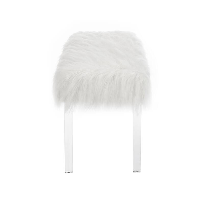 Silver Orchid Mackaill White Faux Fur Bench