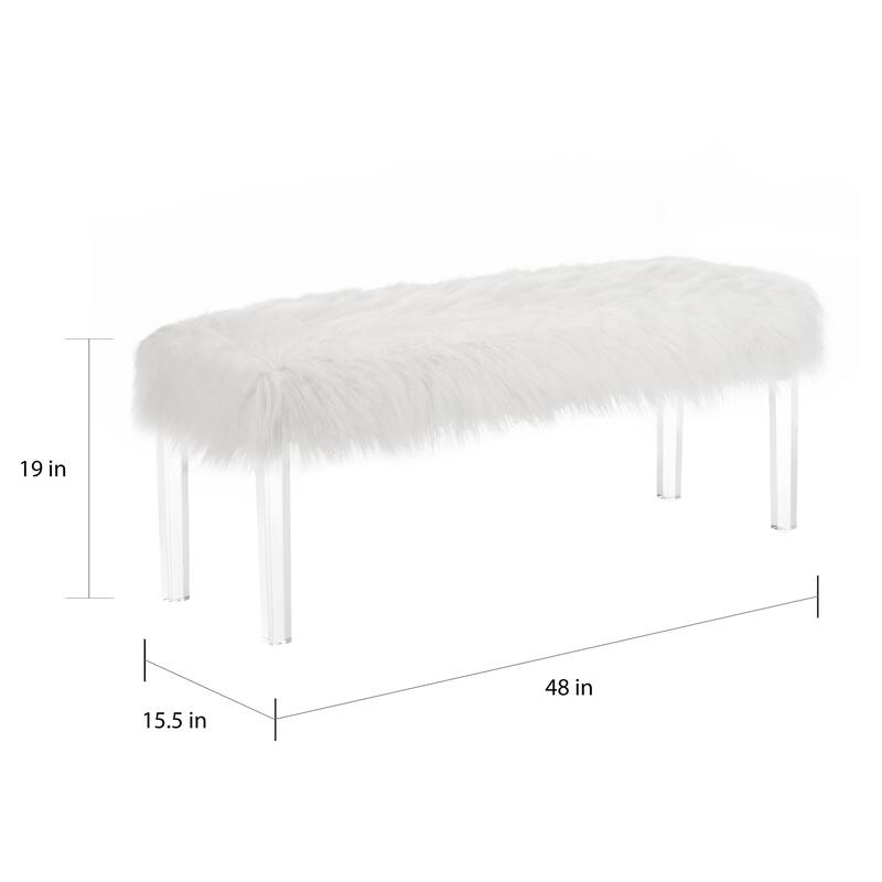 Silver Orchid Mackaill White Faux Fur Bench