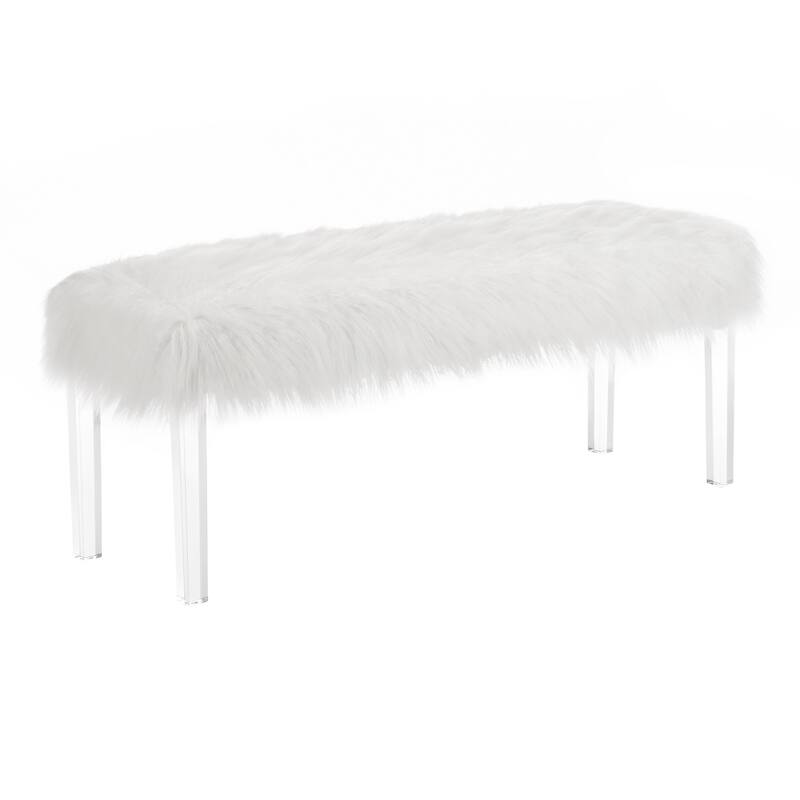 Silver Orchid Mackaill White Faux Fur Bench