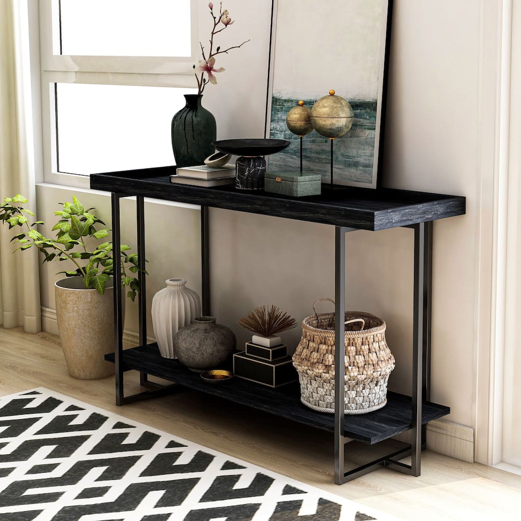 Alivia Rustic Black 47-inch Steel 1-Shelf Sofa Table by Furniture of America