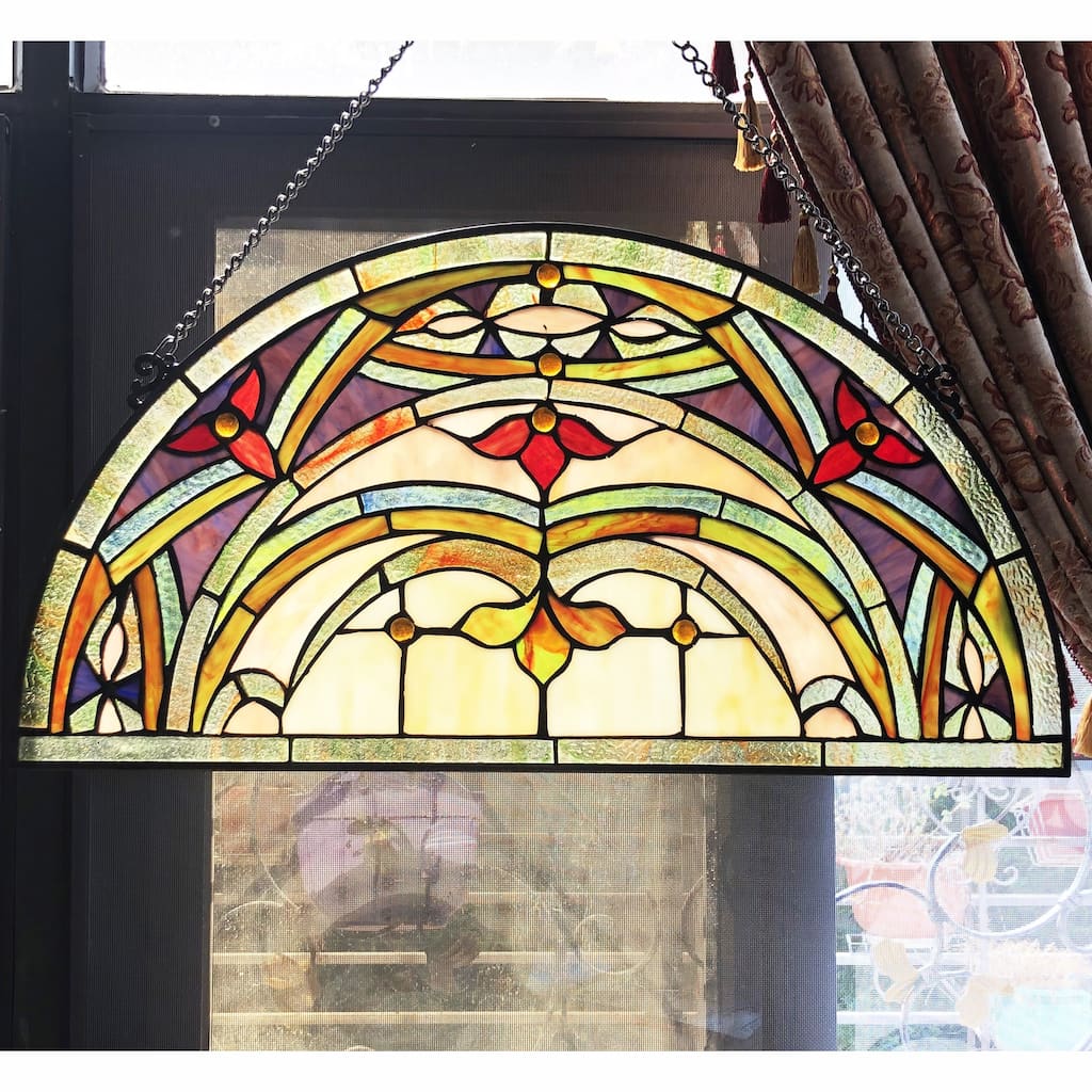 Gracewood Hollow Chu Glass Half-circle Window Panel/Suncatcher