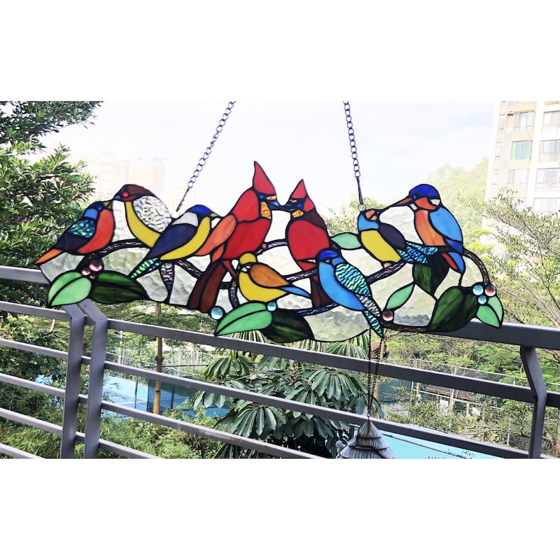 Gracewood Hollow Berssen Glass Window Panel/Suncatcher with Cute Birds