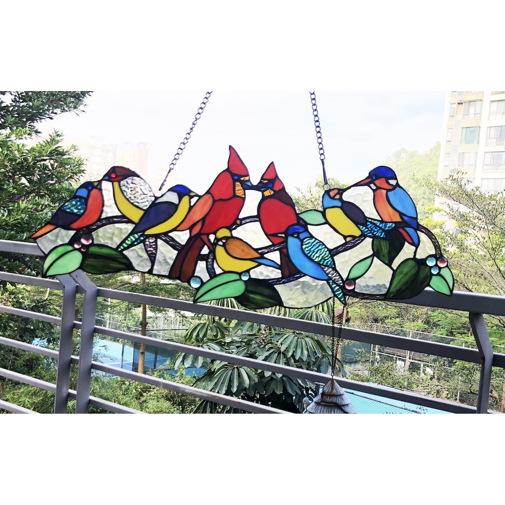 Gracewood Hollow Berssen Glass Window Panel/Suncatcher with Cute Birds