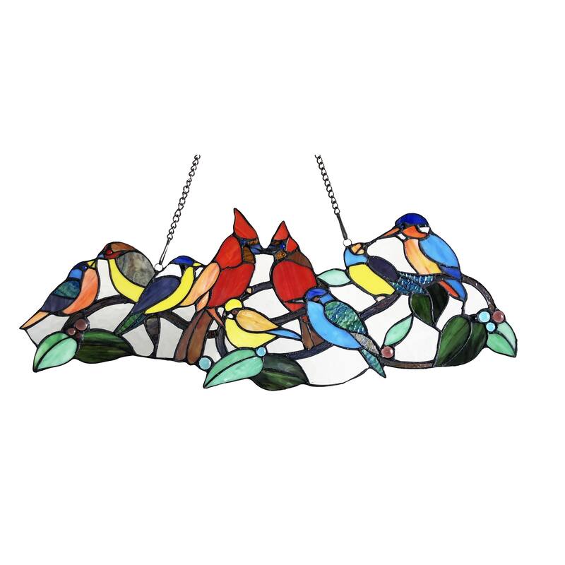 Gracewood Hollow Berssen Glass Window Panel/Suncatcher with Cute Birds