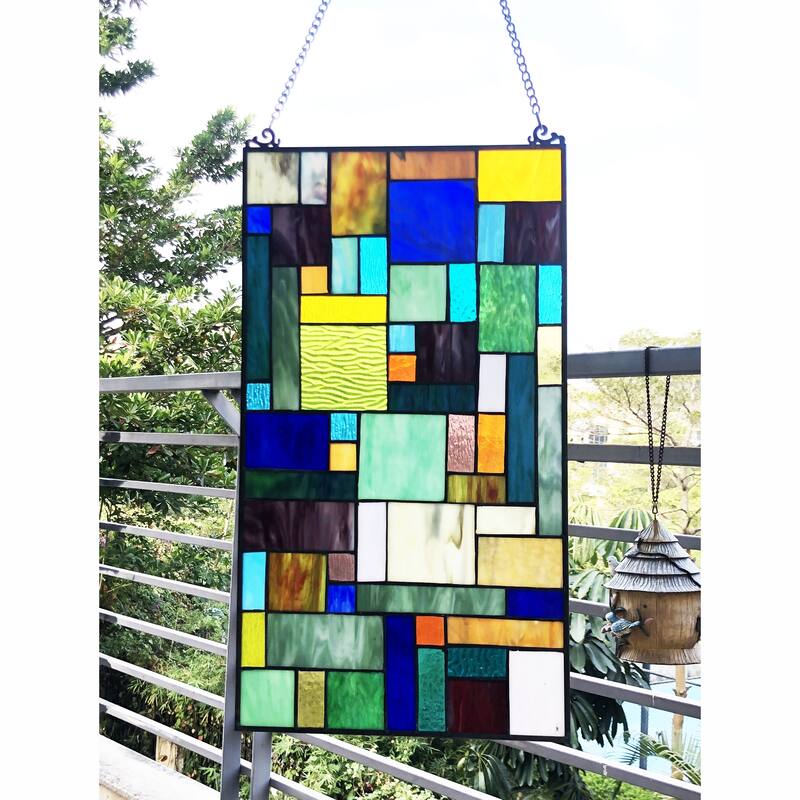 Gracewood Hollow Bulosan Glass Window Panel/Suncatcher with Geometric Accents