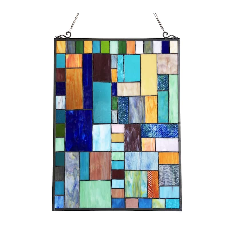 Gracewood Hollow Bulosan Glass Window Panel/Suncatcher with Color Block Accents