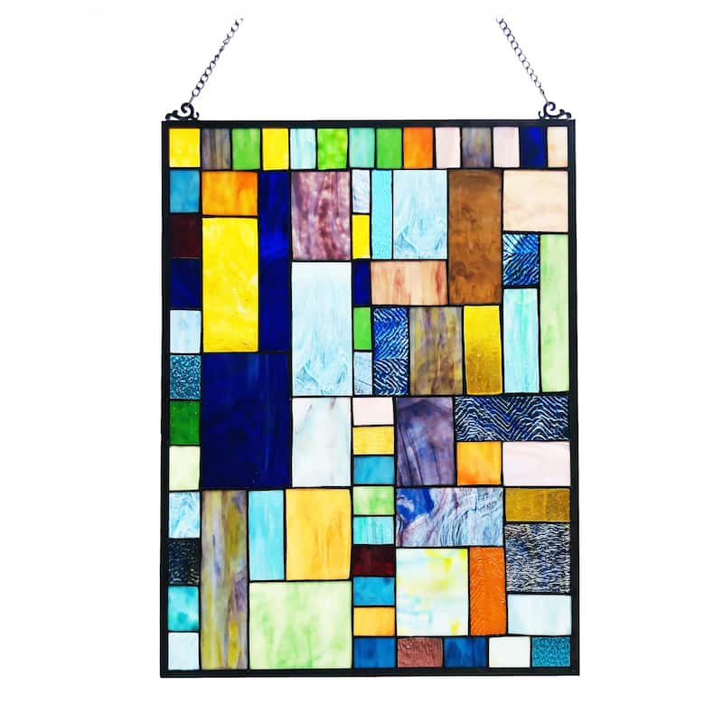 Gracewood Hollow Bulosan Glass Window Panel/Suncatcher with Color Block Accents