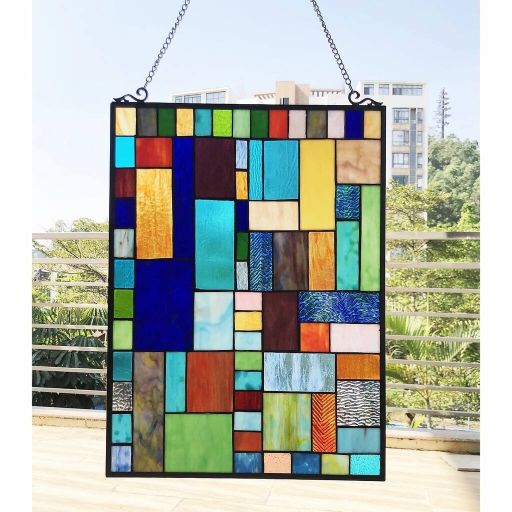 Gracewood Hollow Bulosan Glass Window Panel/Suncatcher with Color Block Accents