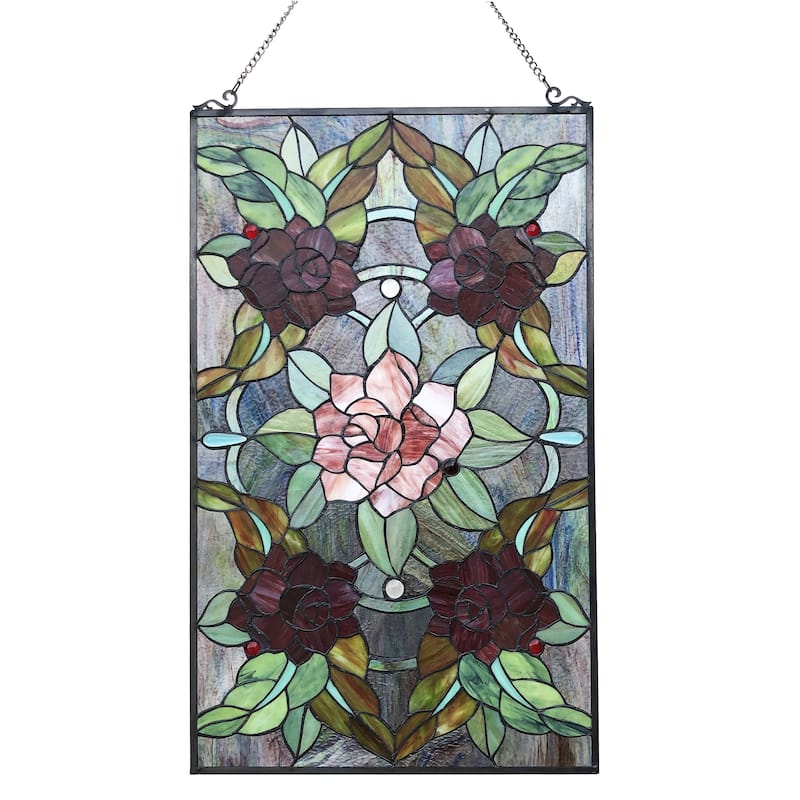 Gracewood Hollow Brugge Glass Window Panel/Suncatcher with Floral Embellishments