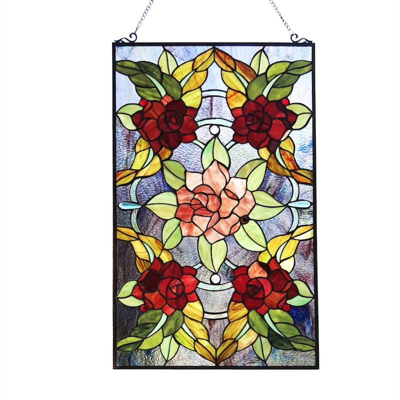 Gracewood Hollow Brugge Glass Window Panel/Suncatcher with Floral Embellishments