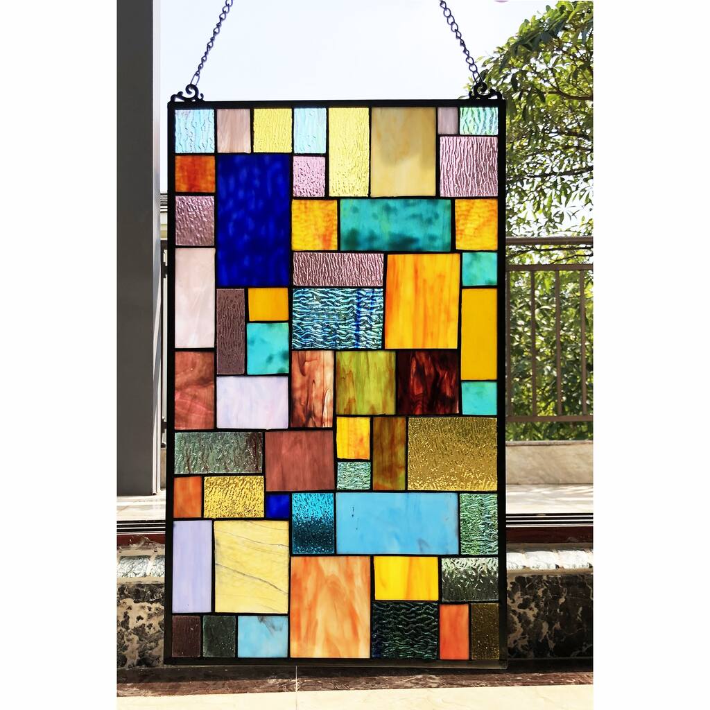 Gracewood Hollow Cabico Glass Window Panel/Suncatcher with Geometric Accents