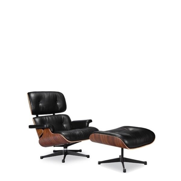 Shop Mid-century Swivel Lounge Chair Set with Ottoman - Black Leather