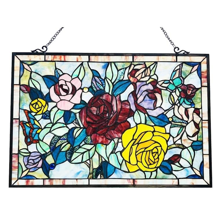 Gracewood Hollow Bolina Glass Window Panel/Suncatcher with Floral Embellishments