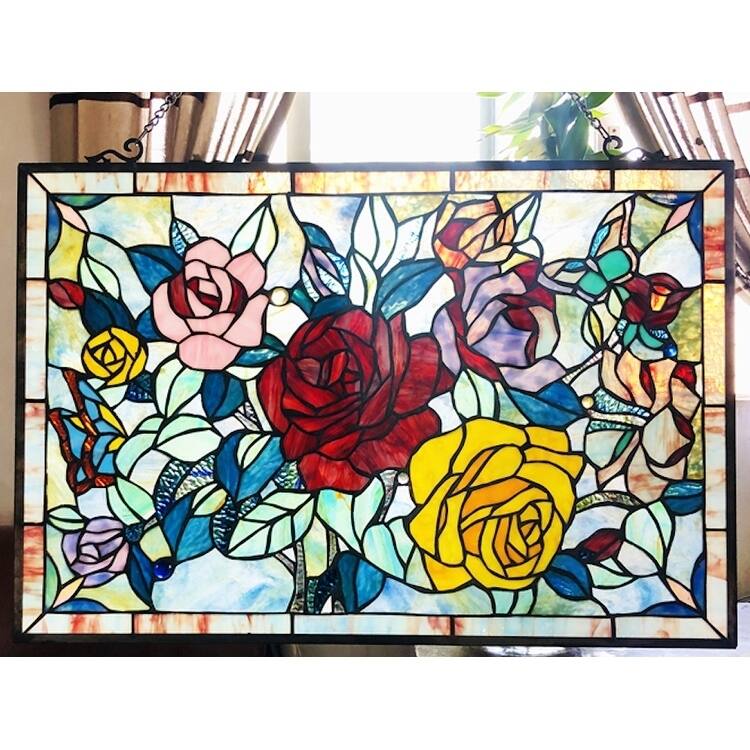 Gracewood Hollow Bolina Glass Window Panel/Suncatcher with Floral Embellishments
