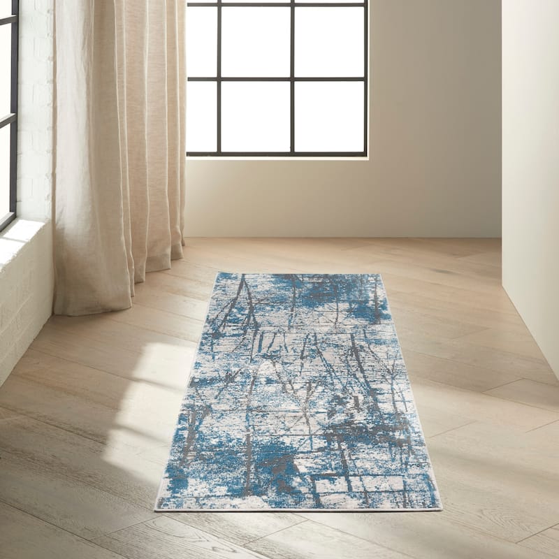 Calvin Klein Vapor Area Rug - 2'2" x 7'6" Runner - Grey/Blue